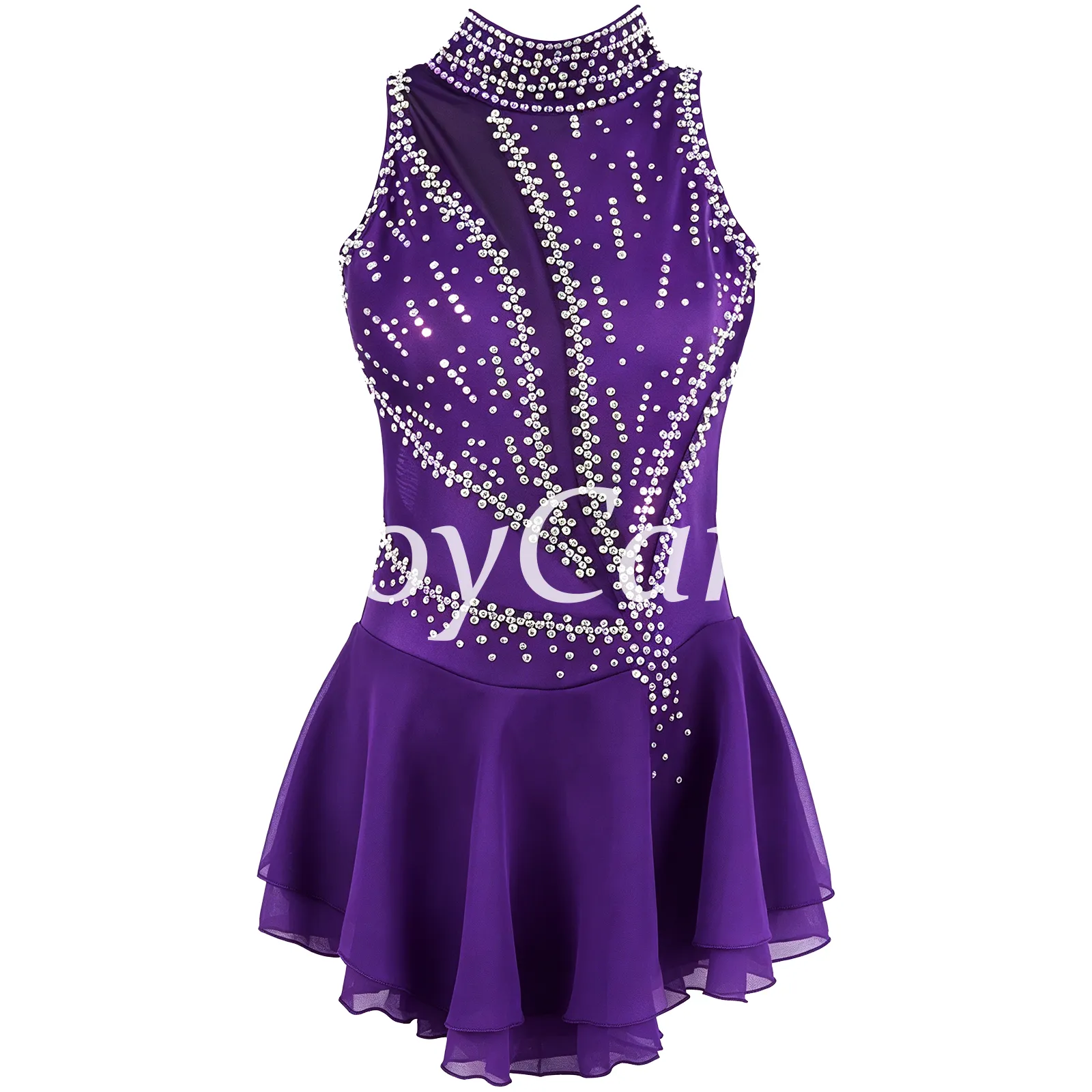JoyCan Figure Skating Dress JSK132 | Navy High‑Neck Sleeveless Geometric Rhinestone Competition Ice Skating Costume for Girls and Women