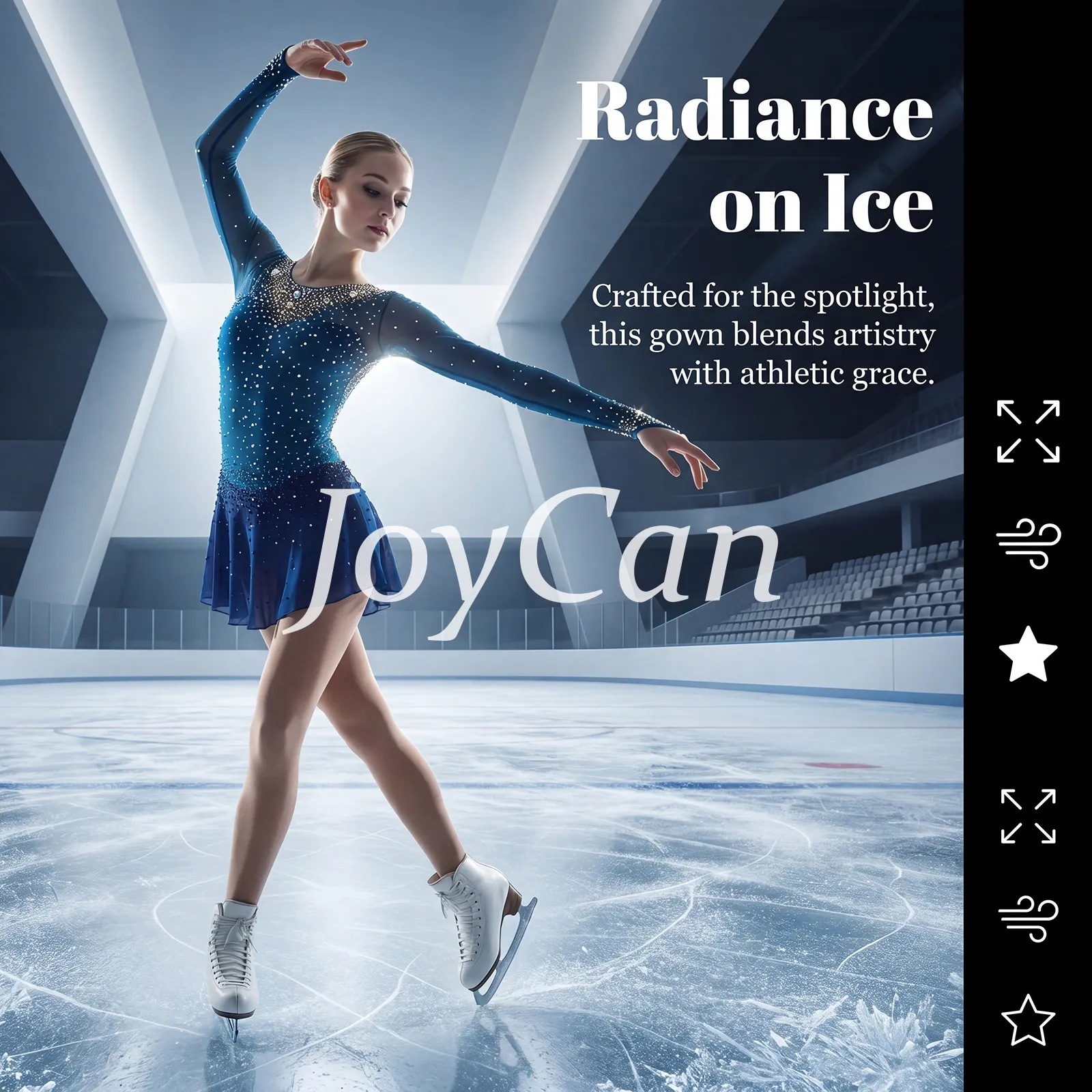JoyCan Figure Skating Dress JC479 | Teal‑to‑Navy Ombre Full‑Rhinestone Long‑Sleeve Competition Ice Skating Costume for Girls and Women