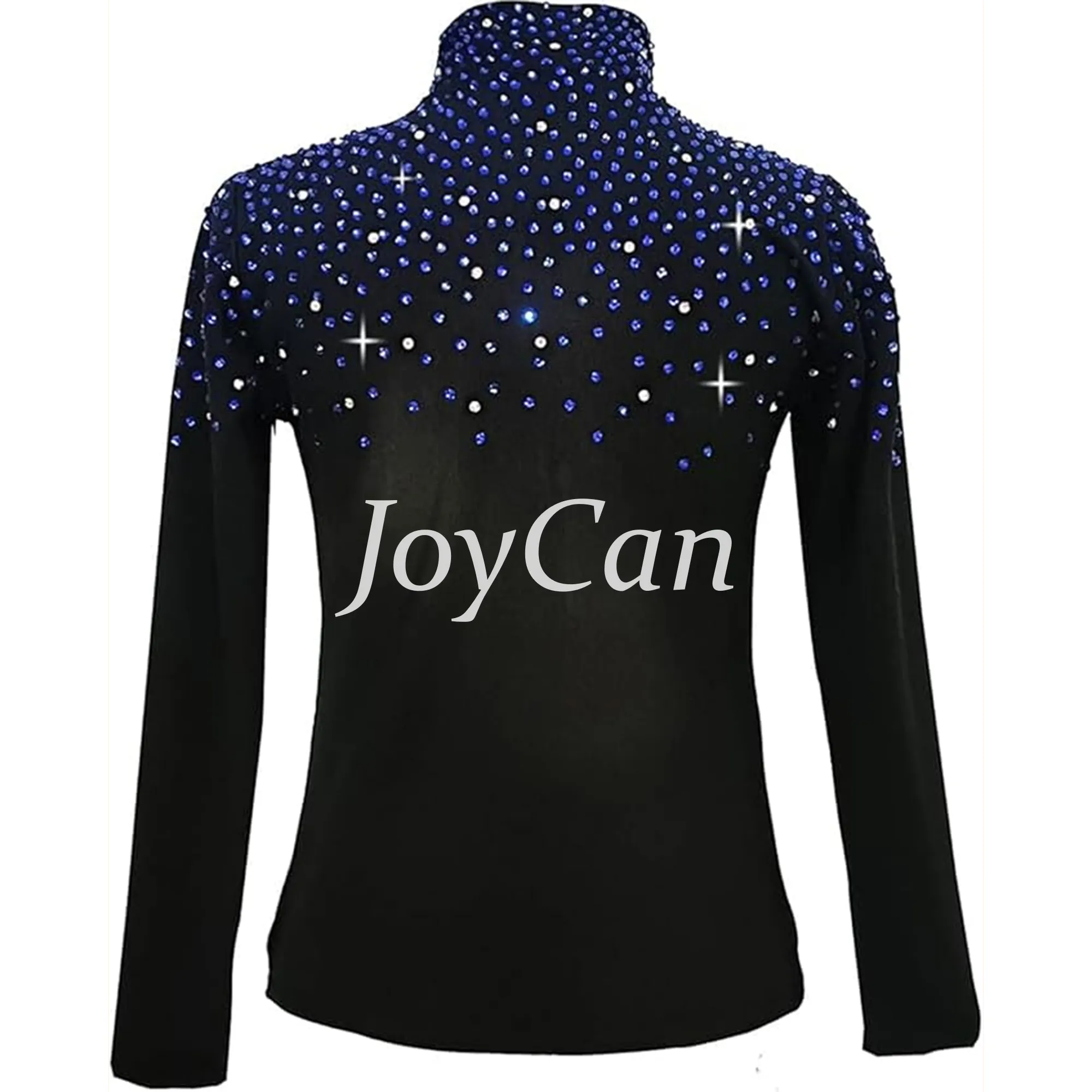 JoyCan Figure Skating Warm‑Up Set JB239 | Black Full‑Zip Stand‑Collar Blue‑Silver Gradient Rhinestone Jacket & Leggings Training Outfit for Girls and Women