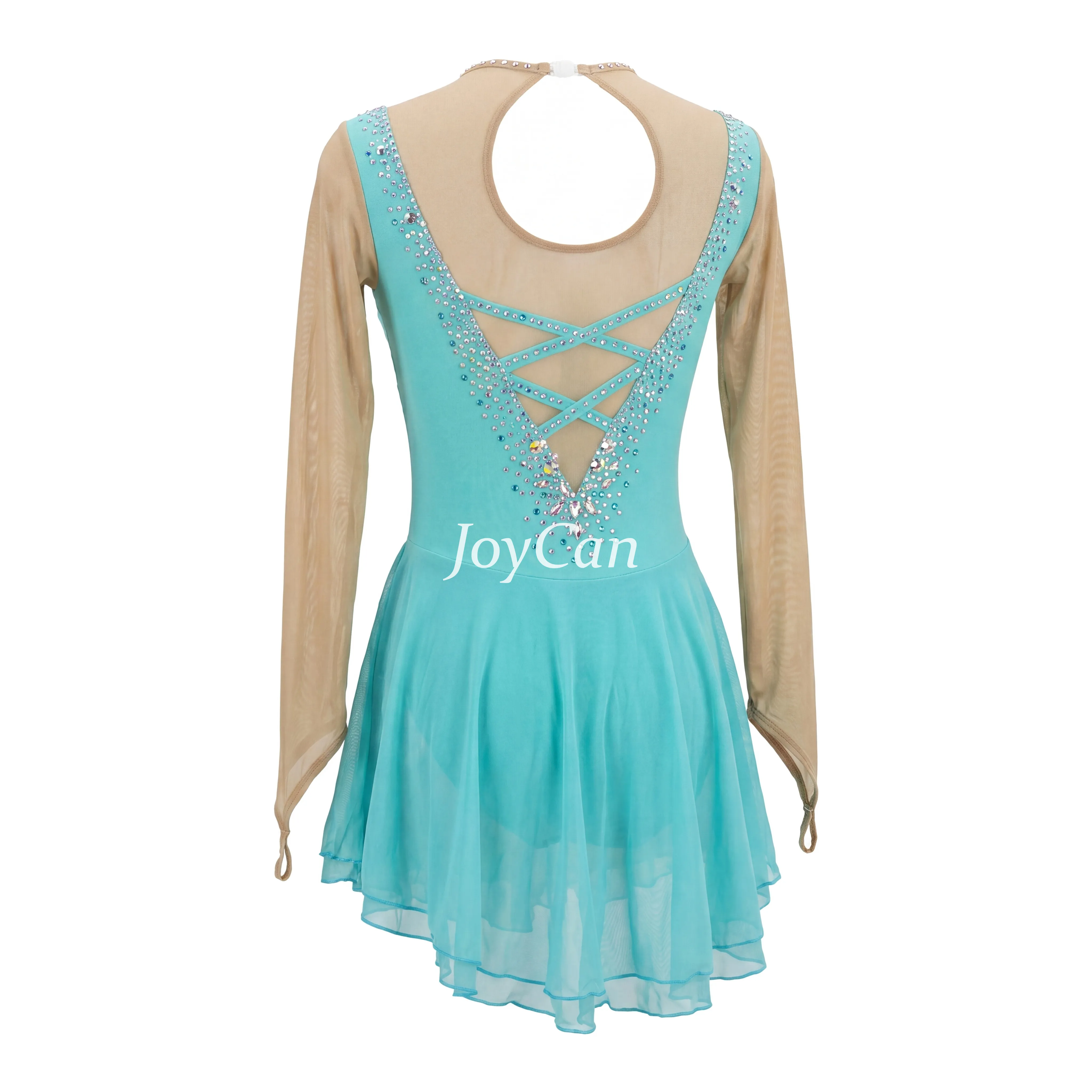 JoyCan Figure Skating Dress BD9061 | Turquoise Ruched‑Front Rhinestone Competition Ice Skating Costume for Girls and Women