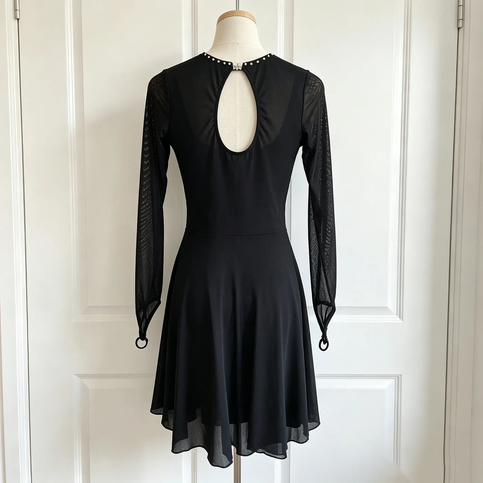 JoyCan Lyrical Dance Dress JC1288 | Elegant Black Mesh Long‑Sleeve Crystal Competition Lyrical Costume for Girls and Women