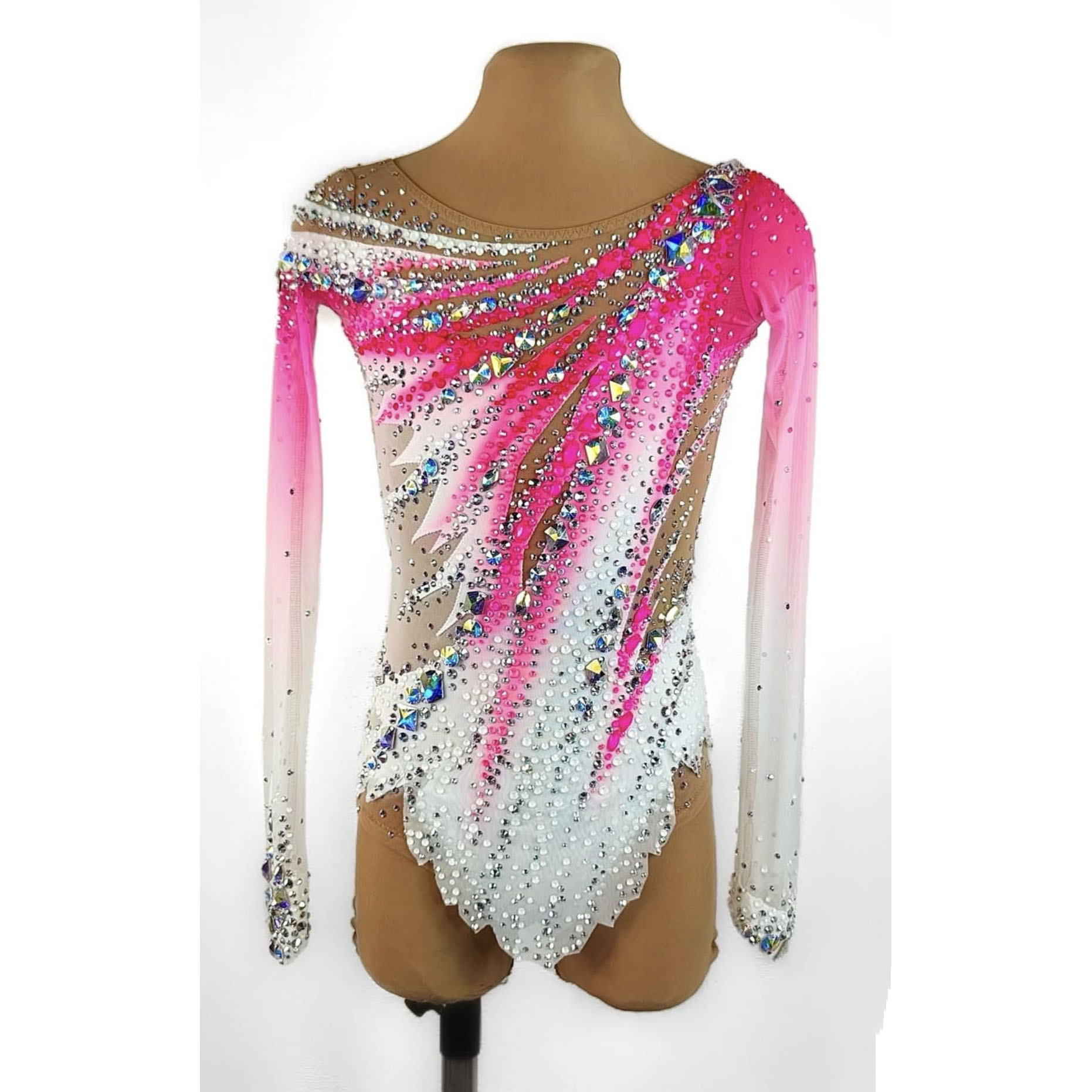 JoyCan Rhythmic Gymnastics Leotard JC1492 | Pastel Rainbow Gradient 3D‑Floral Long‑Sleeve Competition Leotard for Girls & Women