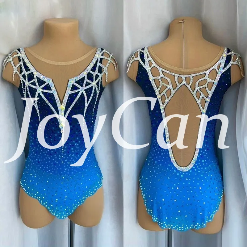  JoyCan Rhythmic Gymnastics Leotard JC1489 | Navy‑to‑Sky‑Blue Gradient Rhinestone Competition Leotard for Girls & Women