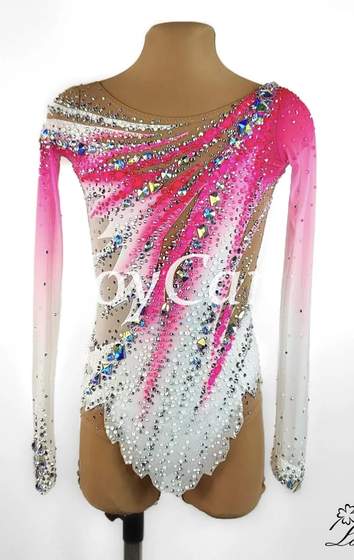JoyCan Rhythmic Gymnastics Leotard JC1492 | Pastel Rainbow Gradient 3D‑Floral Long‑Sleeve Competition Leotard for Girls & Women