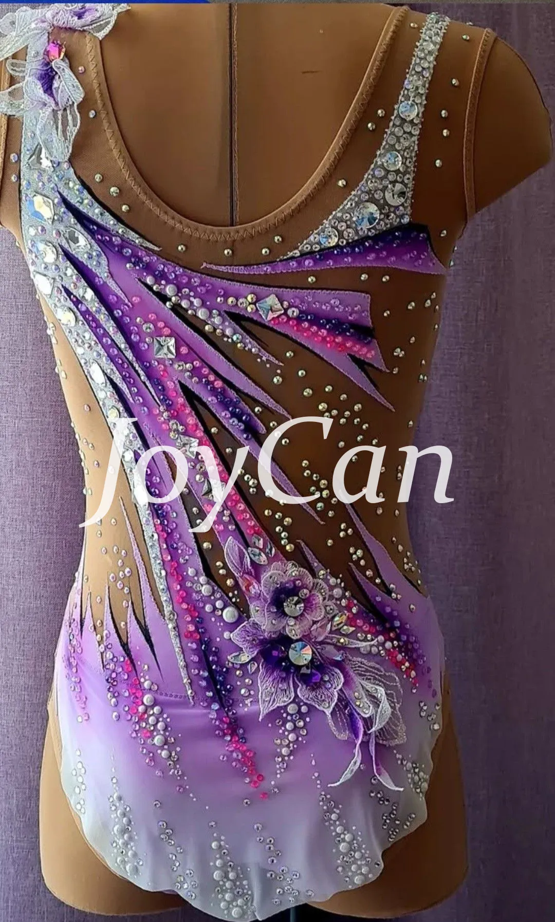 JoyCan Artistic Gymnastics Leotard JC1500 | Purple Gradient Printed Rhinestone Competition Leotard for Girls & Women