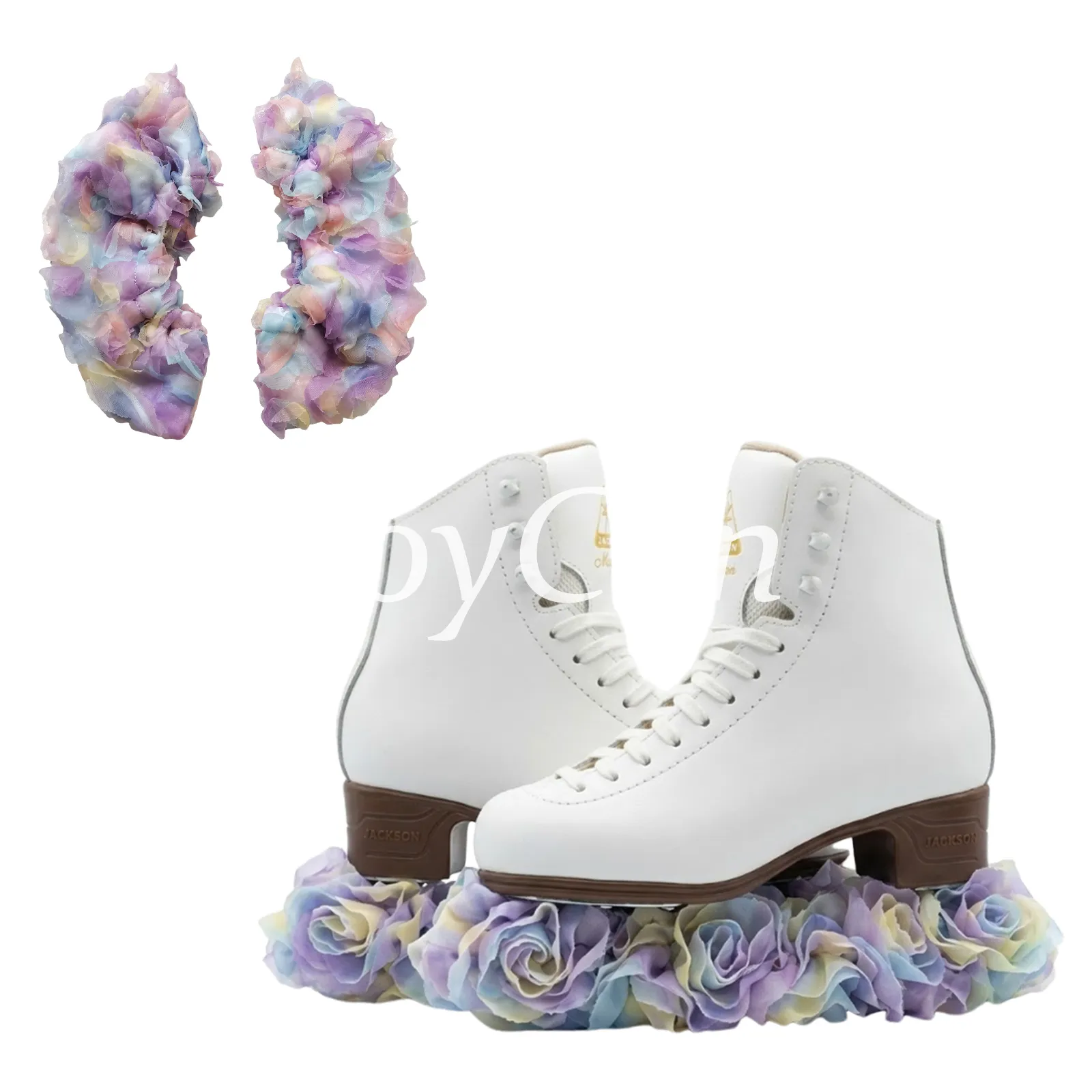 JoyCan Figure Skate Blade Covers JB453 | Rainbow Pastel 3D Flower Decorative Ice Skate Guards for Girls and Women