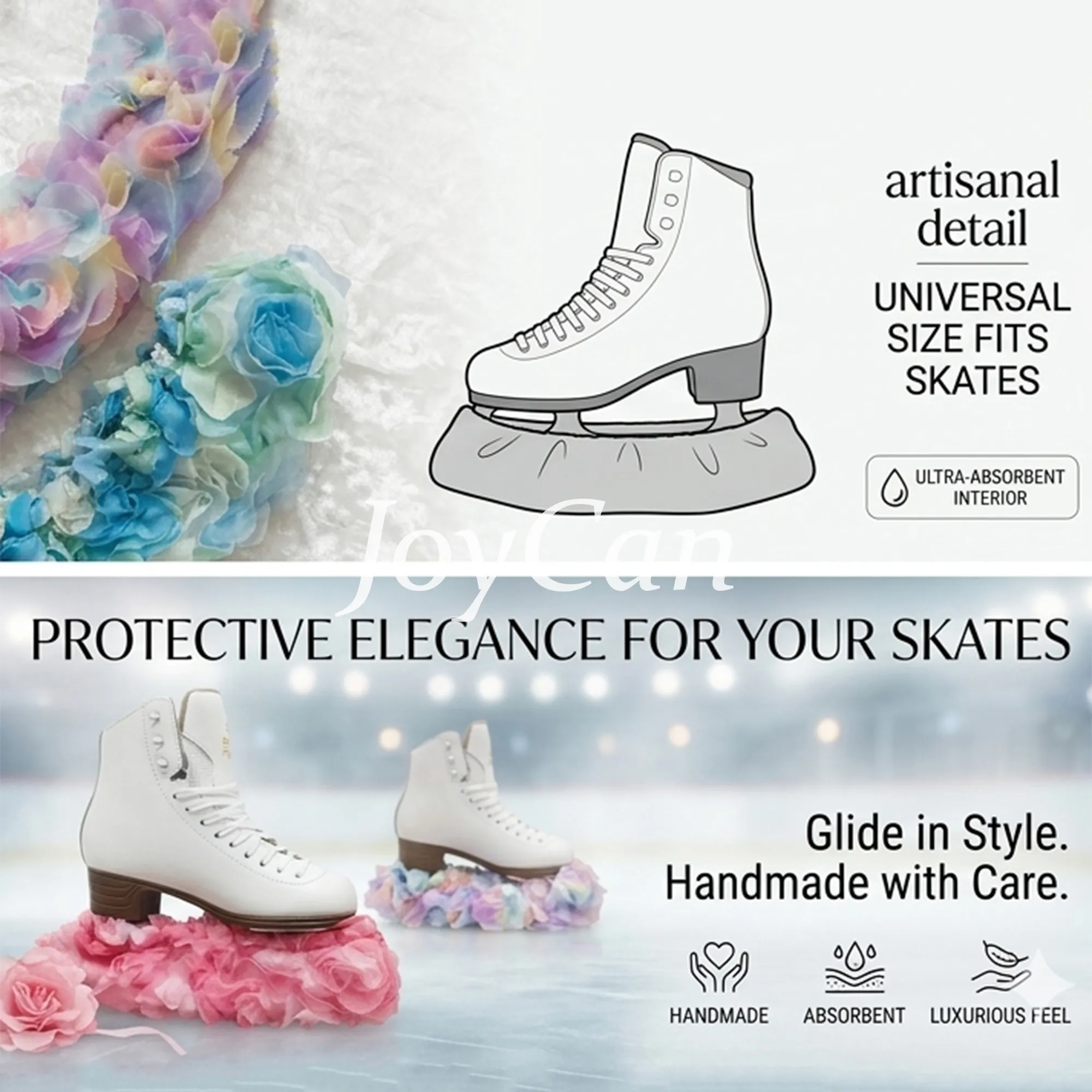 JoyCan Figure Skate Blade Covers JB453 | Rainbow Pastel 3D Flower Decorative Ice Skate Guards for Girls and Women