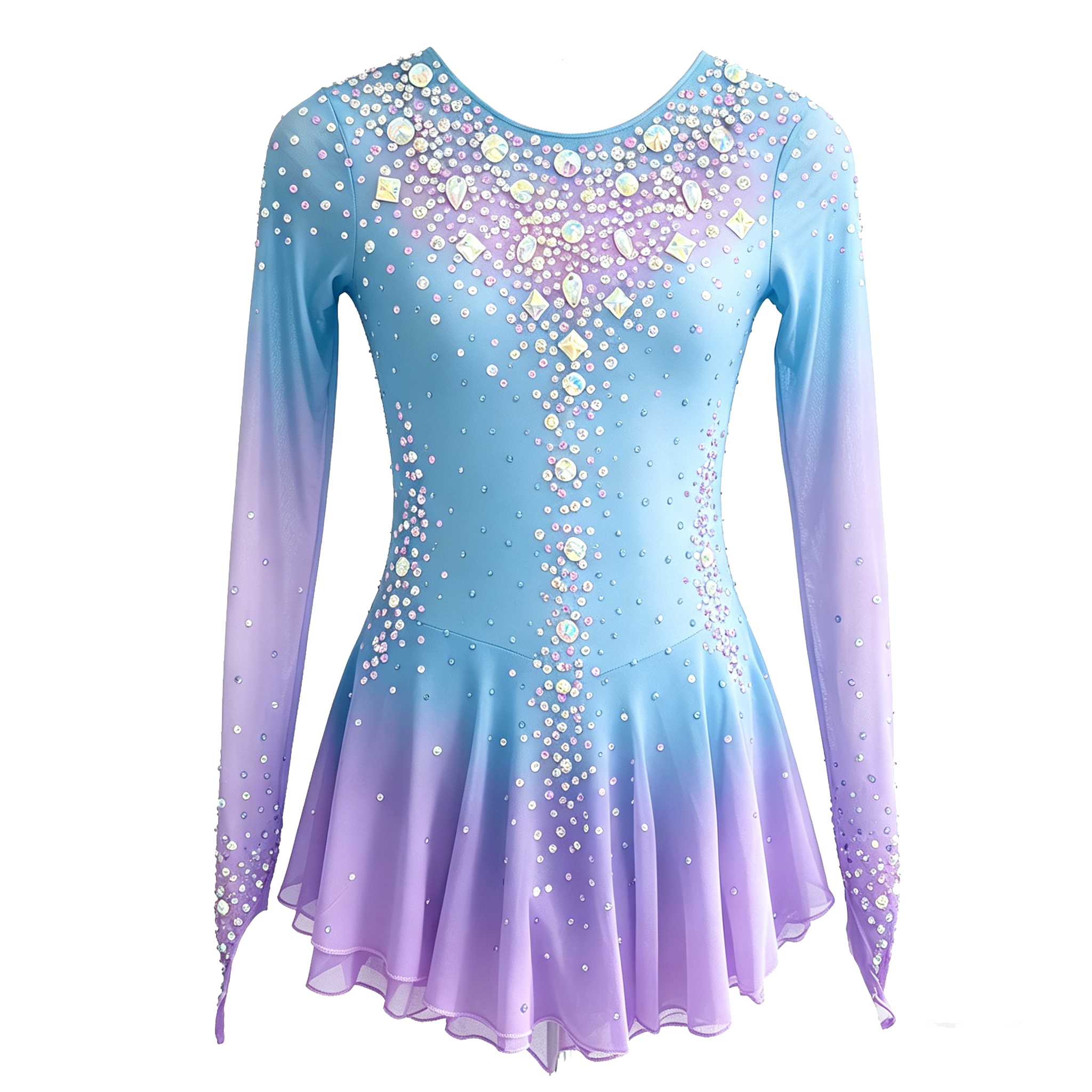 JoyCan Figure Skating Dresses BD1887 | Vibrant Sky Blue Gradient Crystal Competition Ice Skating Costume for Girls and Women