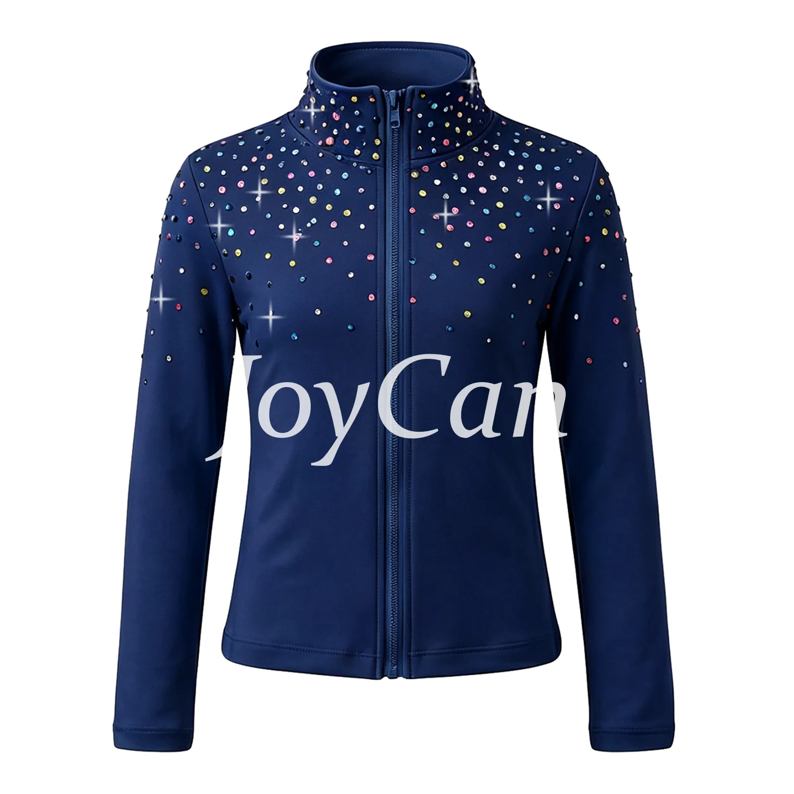 JoyCan Figure Skating Warm‑Up Set JB229 | Hot Pink Full‑Zip Rhinestone Jacket & Skirt‑Over‑Leggings 2‑Piece Training Outfit for Girls and Women