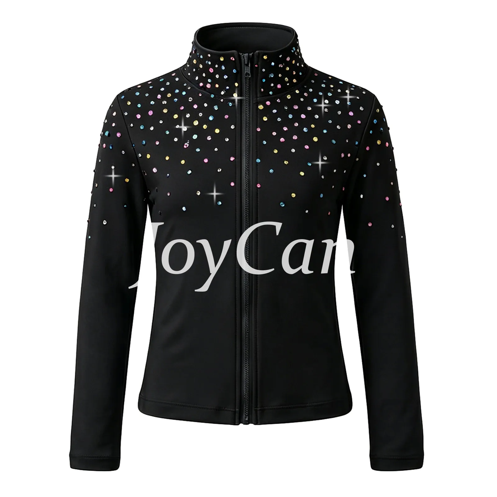 JoyCan Figure Skating Warm‑Up Set JB229 | Hot Pink Full‑Zip Rhinestone Jacket & Skirt‑Over‑Leggings 2‑Piece Training Outfit for Girls and Women