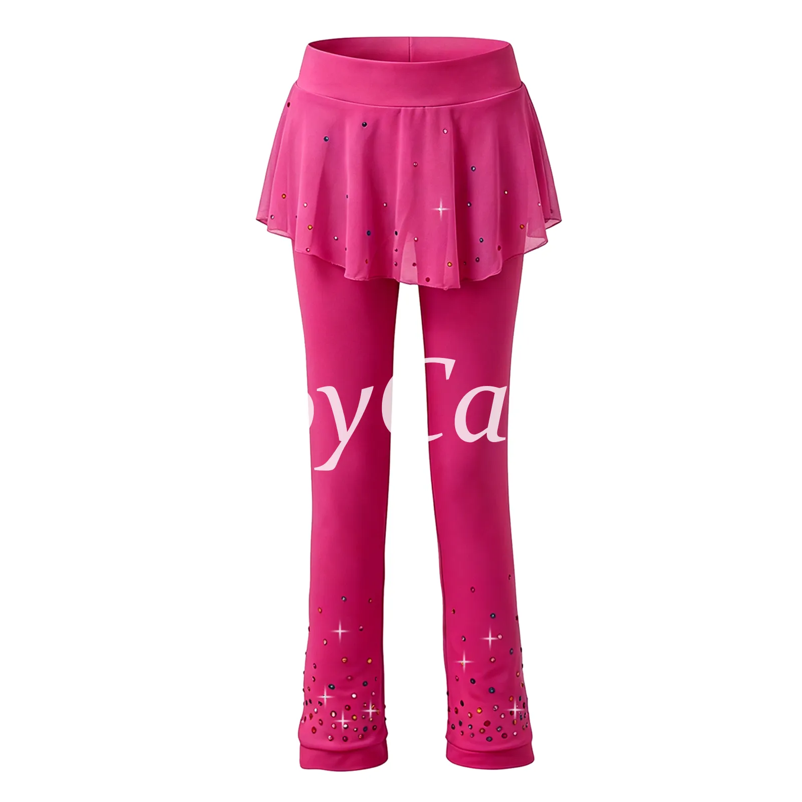 JoyCan Figure Skating Warm‑Up Set JB229 | Hot Pink Full‑Zip Rhinestone Jacket & Skirt‑Over‑Leggings 2‑Piece Training Outfit for Girls and Women
