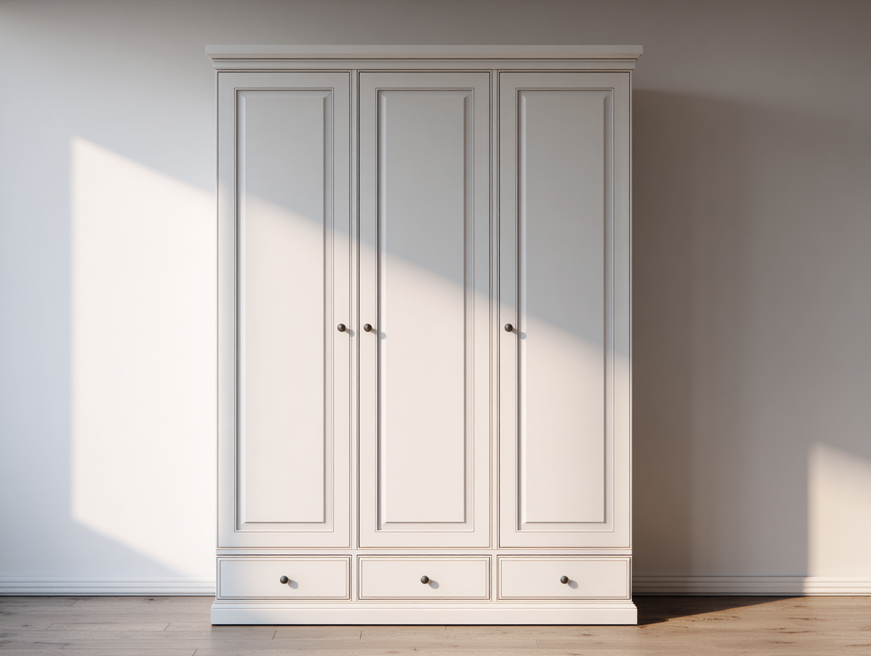 Armoire en panneaux MDF 160x55x205 cm - blanc - pour chambre - style classique avec espace de rangement