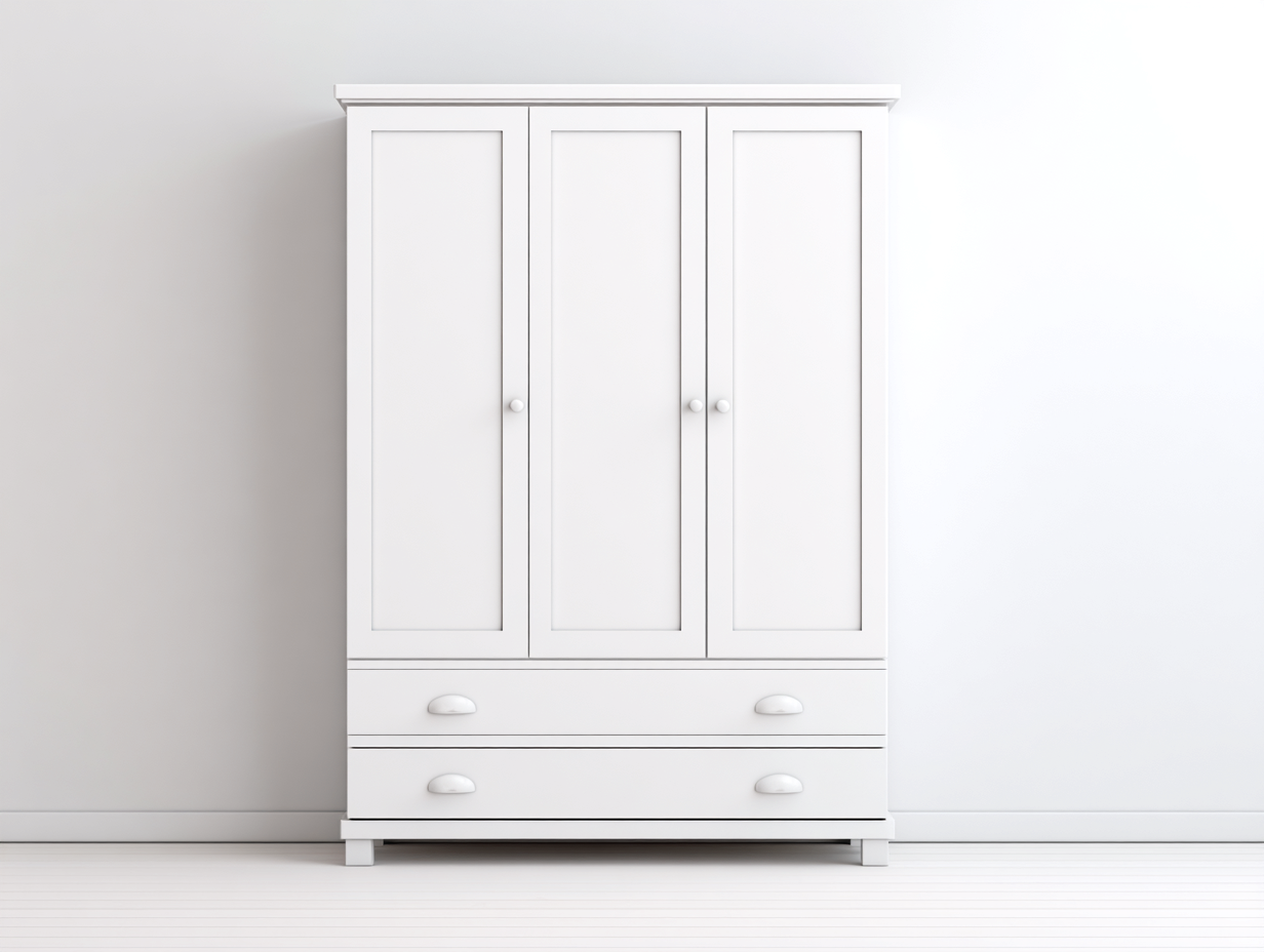 Armoire en bois 140x55x195 cm - blanc - pour chambre - style classique avec tiroirs
