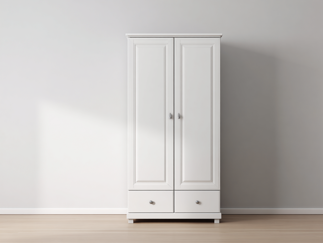 Armoire en bois 80x55x200 cm - blanc - pour chambre - style classique avec tiroirs