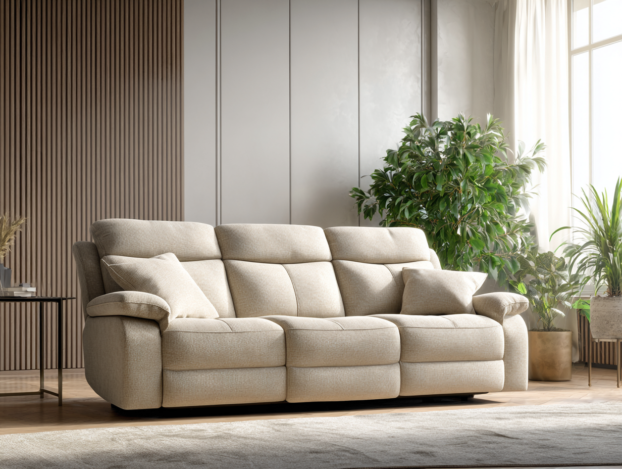 Canapé 3 places en tissu 220x96x102 cm - beige - pour salon - style contemporain avec assises confortables