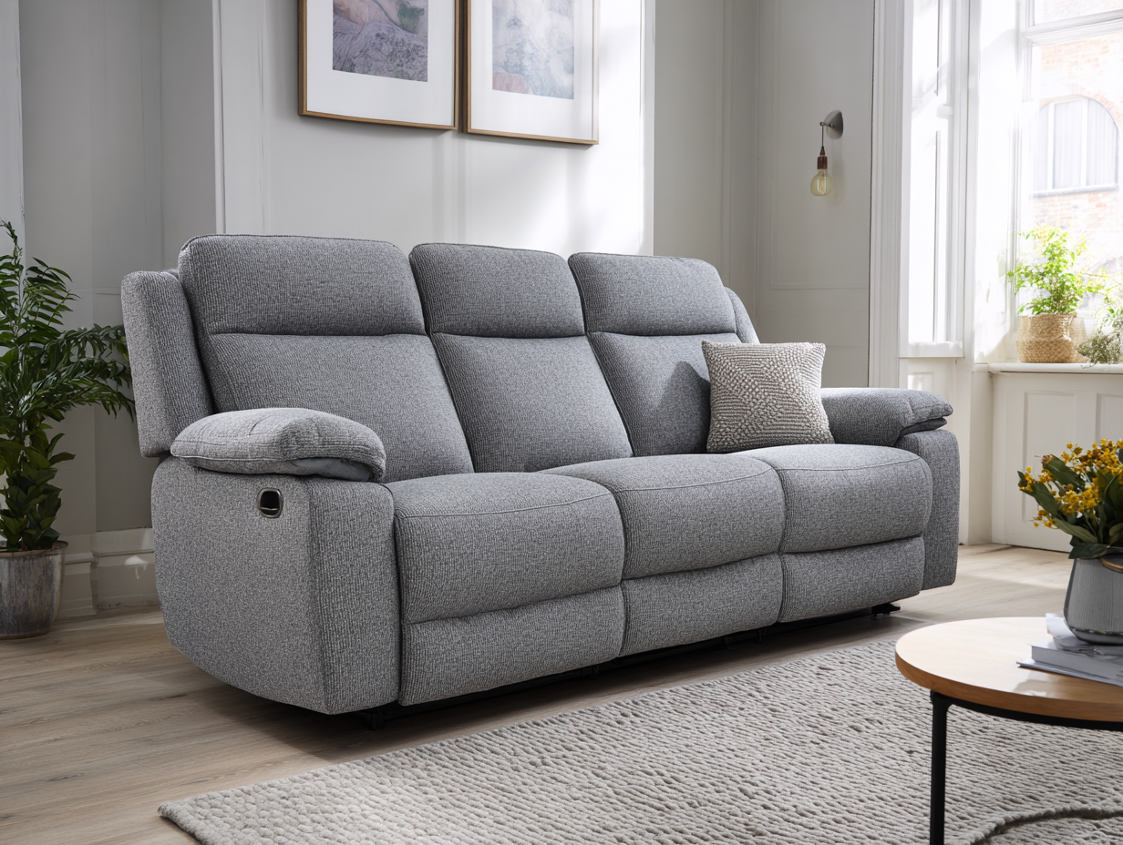 Canapé 3 places en tissu 210x95x100 cm - gris - pour salon - style contemporain avec assises relax