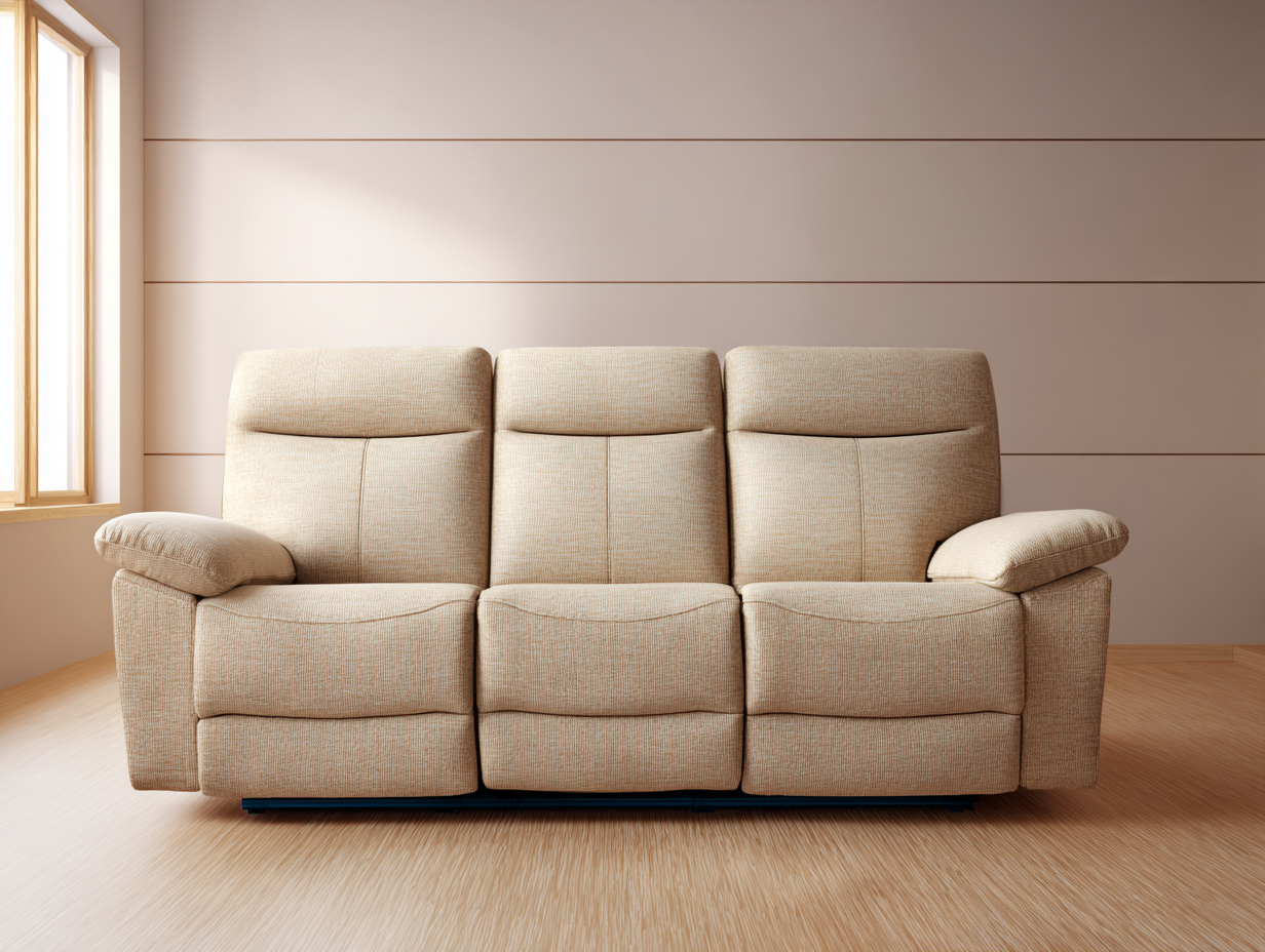 Canapé 3 places en tissu 215x95x100 cm - beige - pour salon - style contemporain avec assises relax