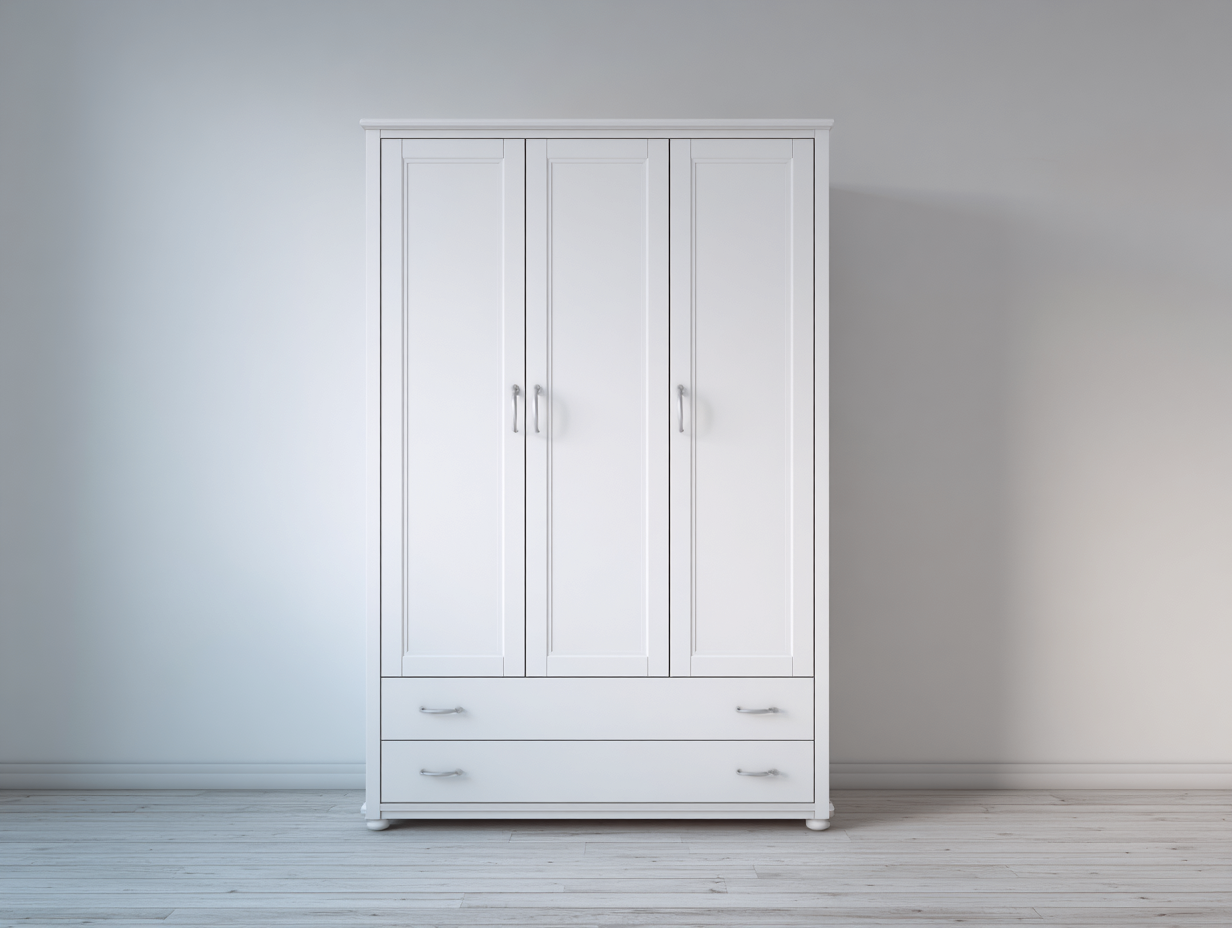 Armoire de rangement en bois 125x55x200 cm - blanc - pour chambre - style classique avec tiroirs