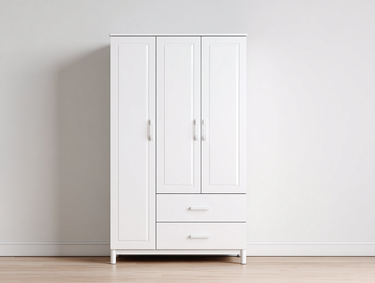 Armoire en bois 120x55x195 cm - blanc - pour chambre - design moderne avec tiroirs