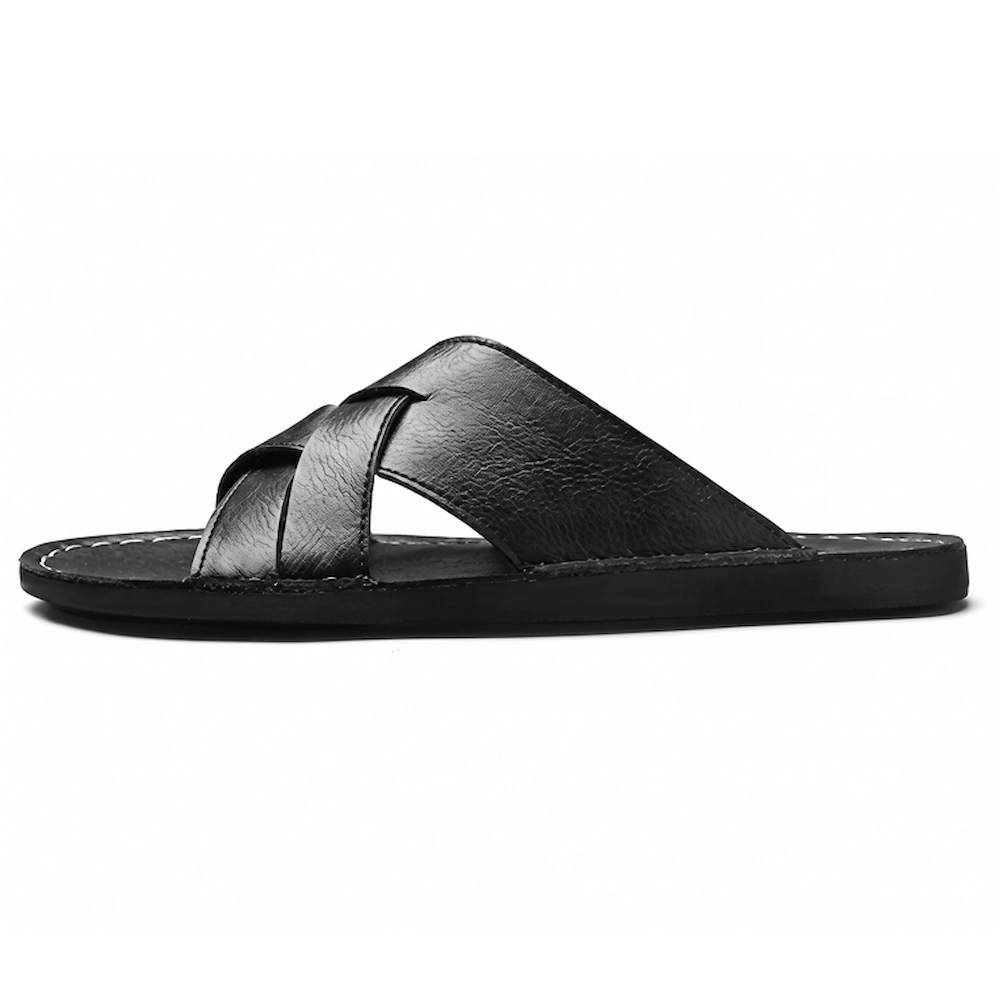 mens-leather-slides-on-feet-summer