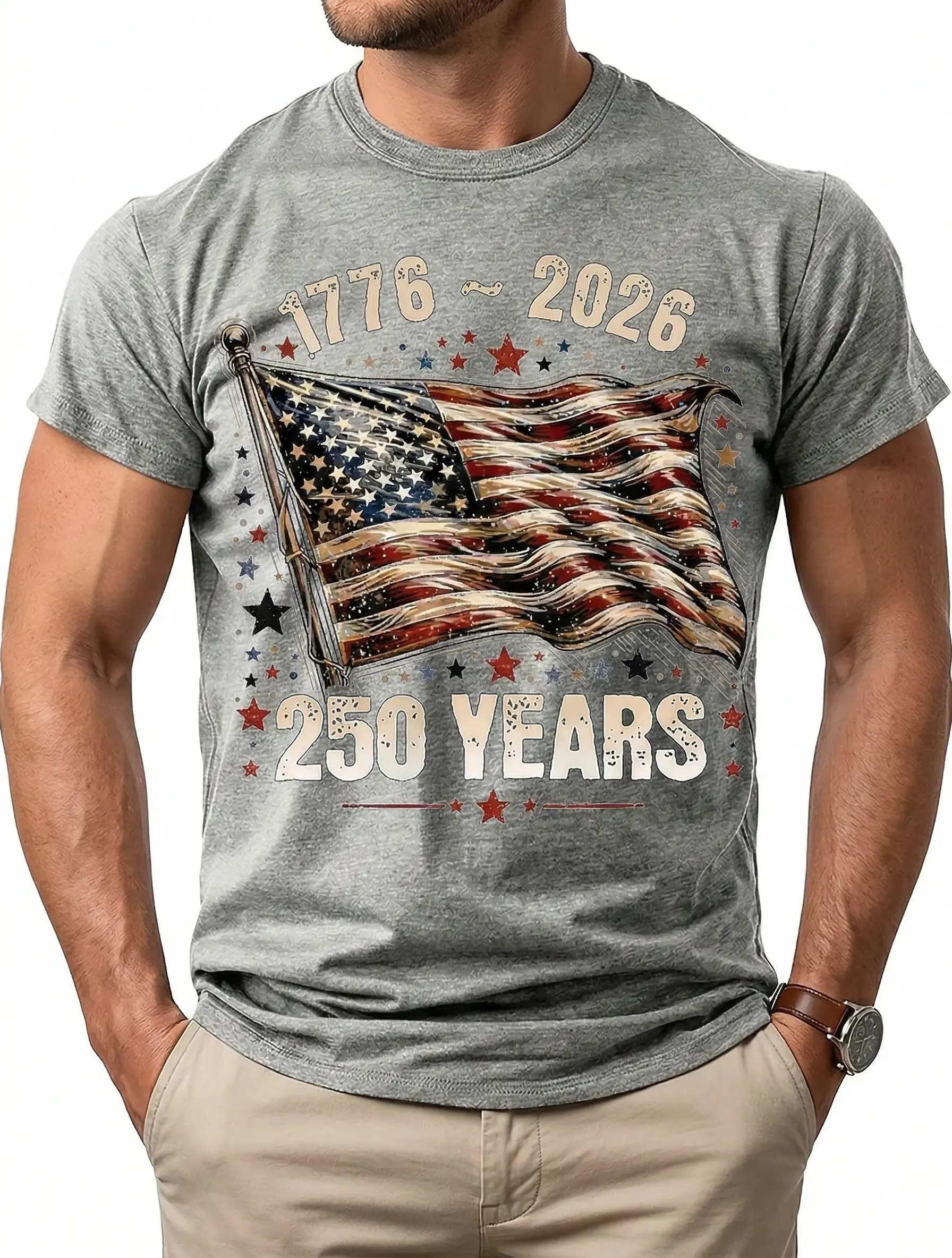 Men's Cotton 250Th Anniversary Freedom American Flag 1776 to 2026 Vintage T-Shirt