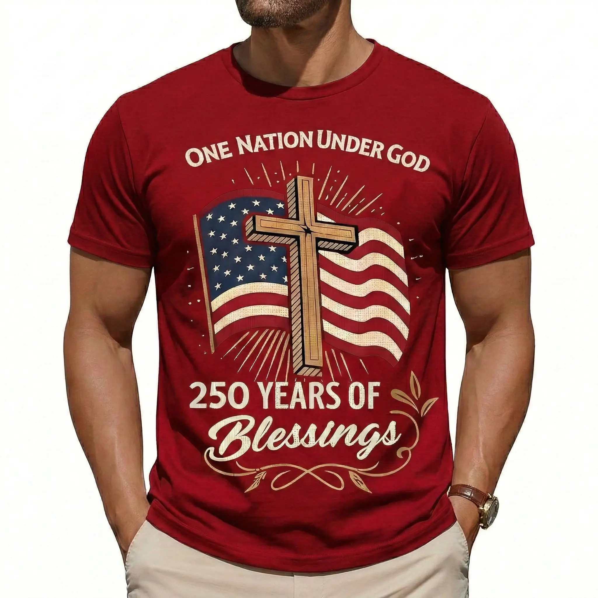 Men's Cotton 250Th Anniversary Freedom American Flag 1776 to 2026 Vintage T-Shirt