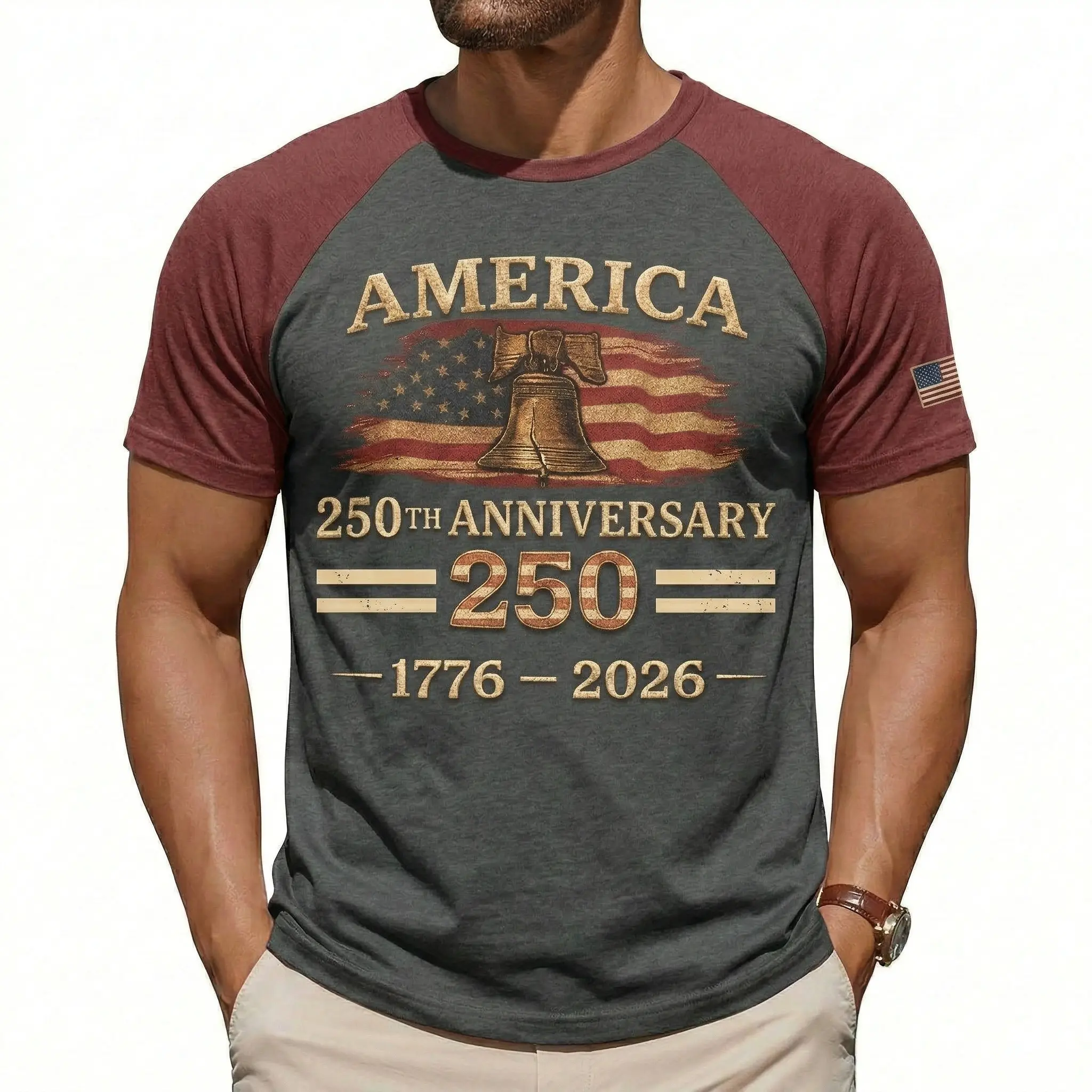 Men's Cotton 250Th Anniversary Freedom American Flag 1776 to 2026 Vintage T-Shirt