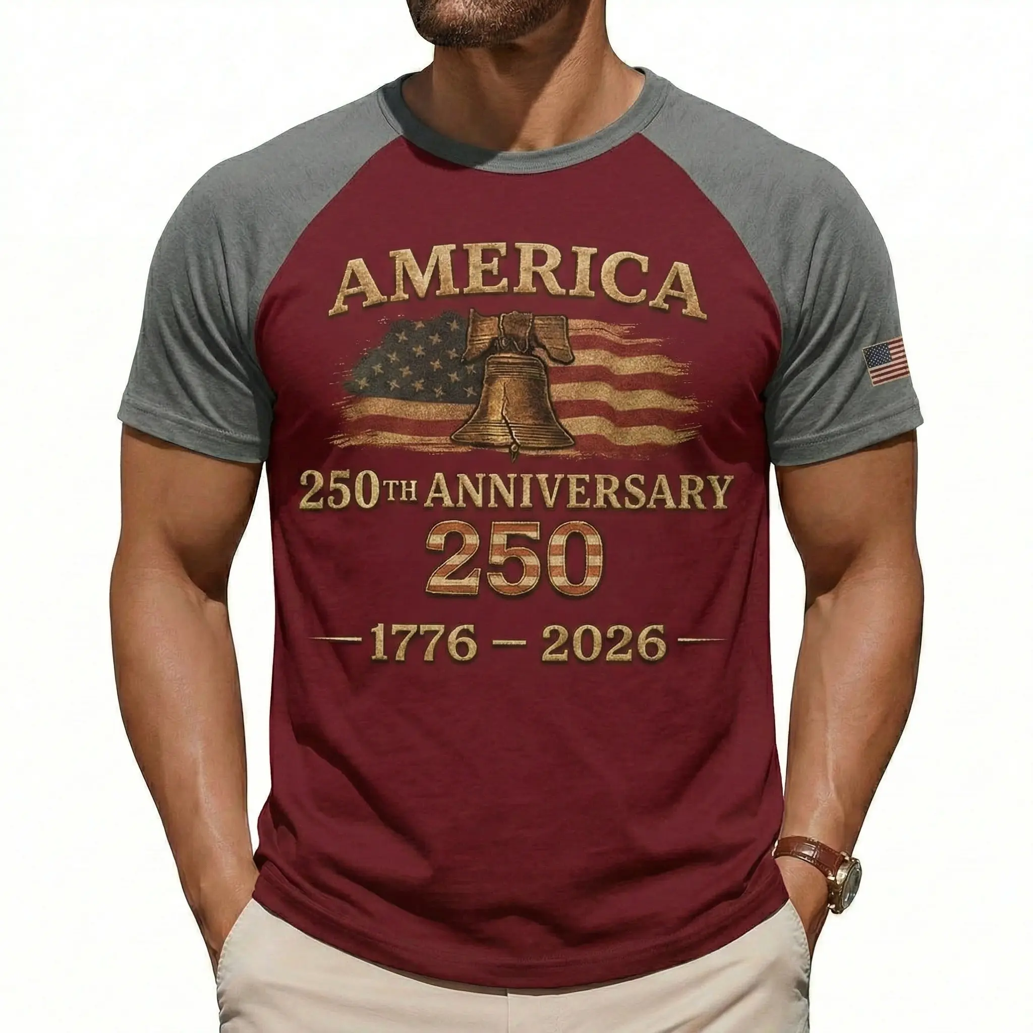 Men's Cotton 250Th Anniversary Freedom American Flag 1776 to 2026 Vintage T-Shirt