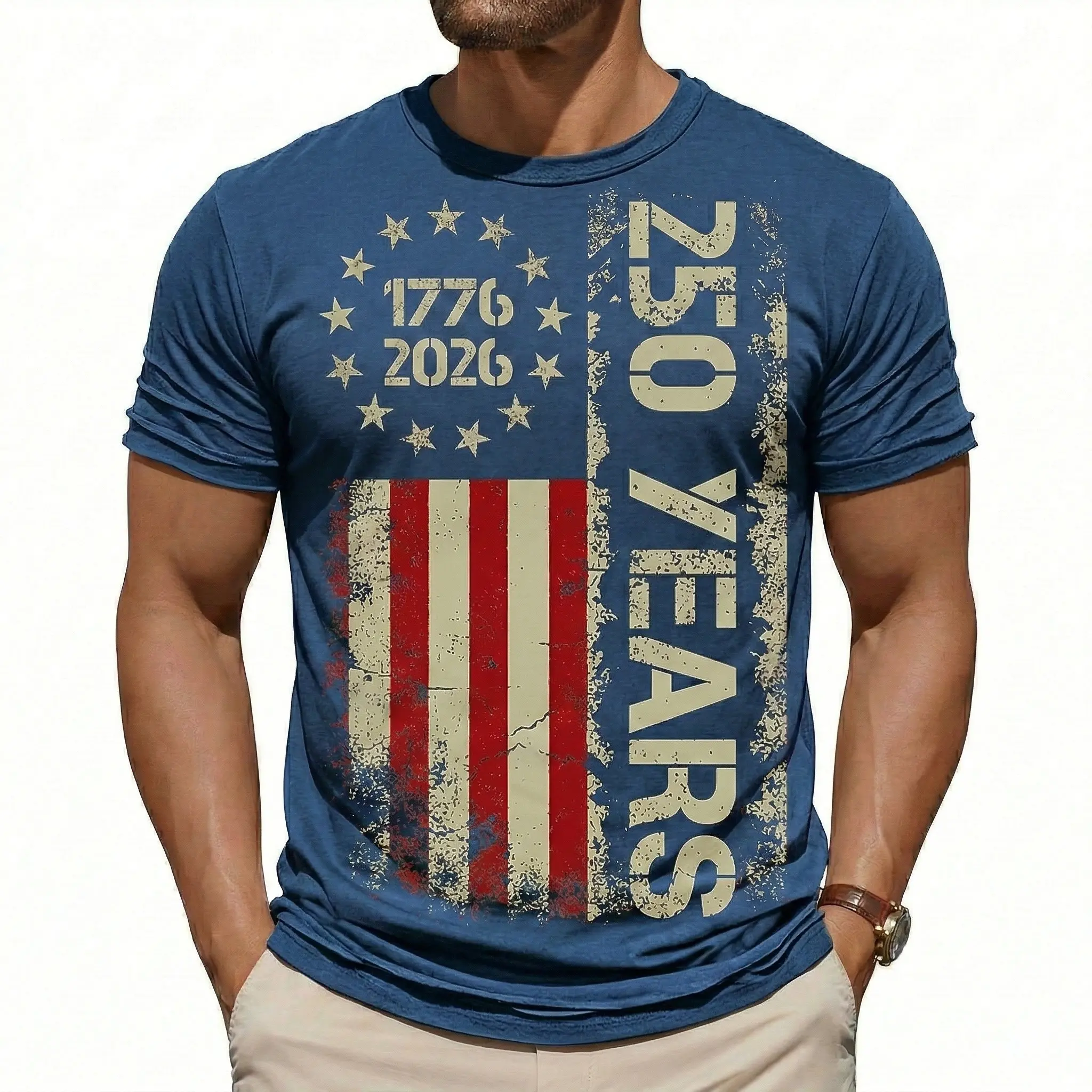 Men's Cotton 250Th Anniversary Freedom American Flag 1776 to 2026 Vintage T-Shirt