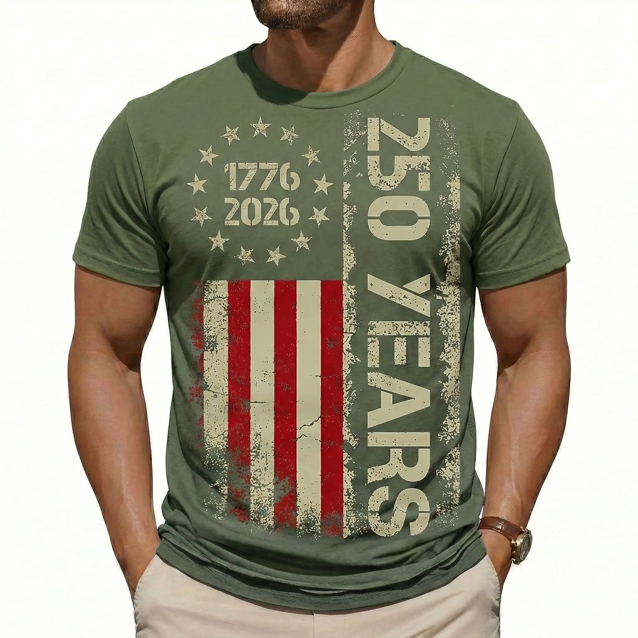 Men's Cotton 250Th Anniversary Freedom American Flag 1776 to 2026 Vintage T-Shirt