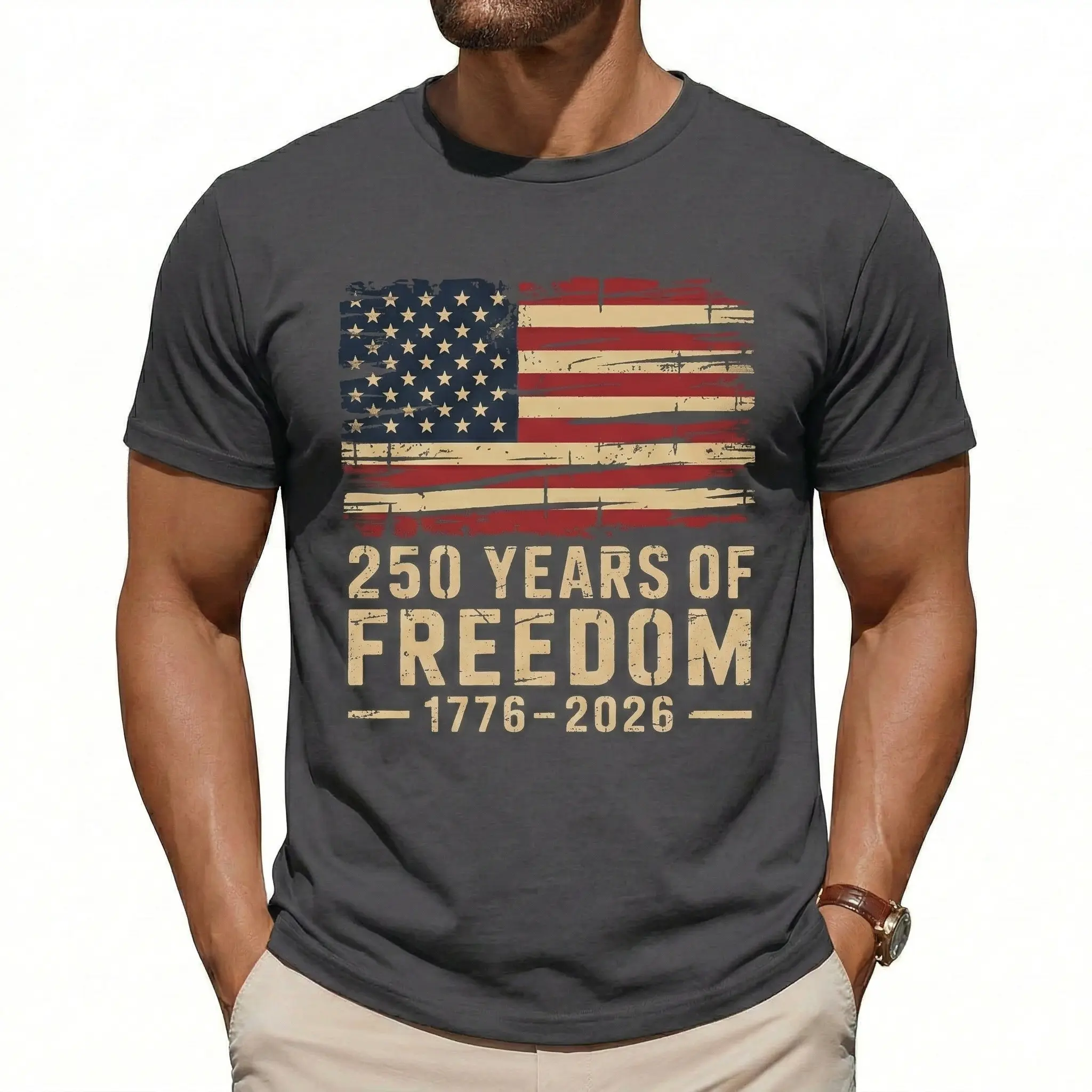 Men's Cotton 250Th Anniversary Freedom American Flag 1776 to 2026 Vintage T-Shirt