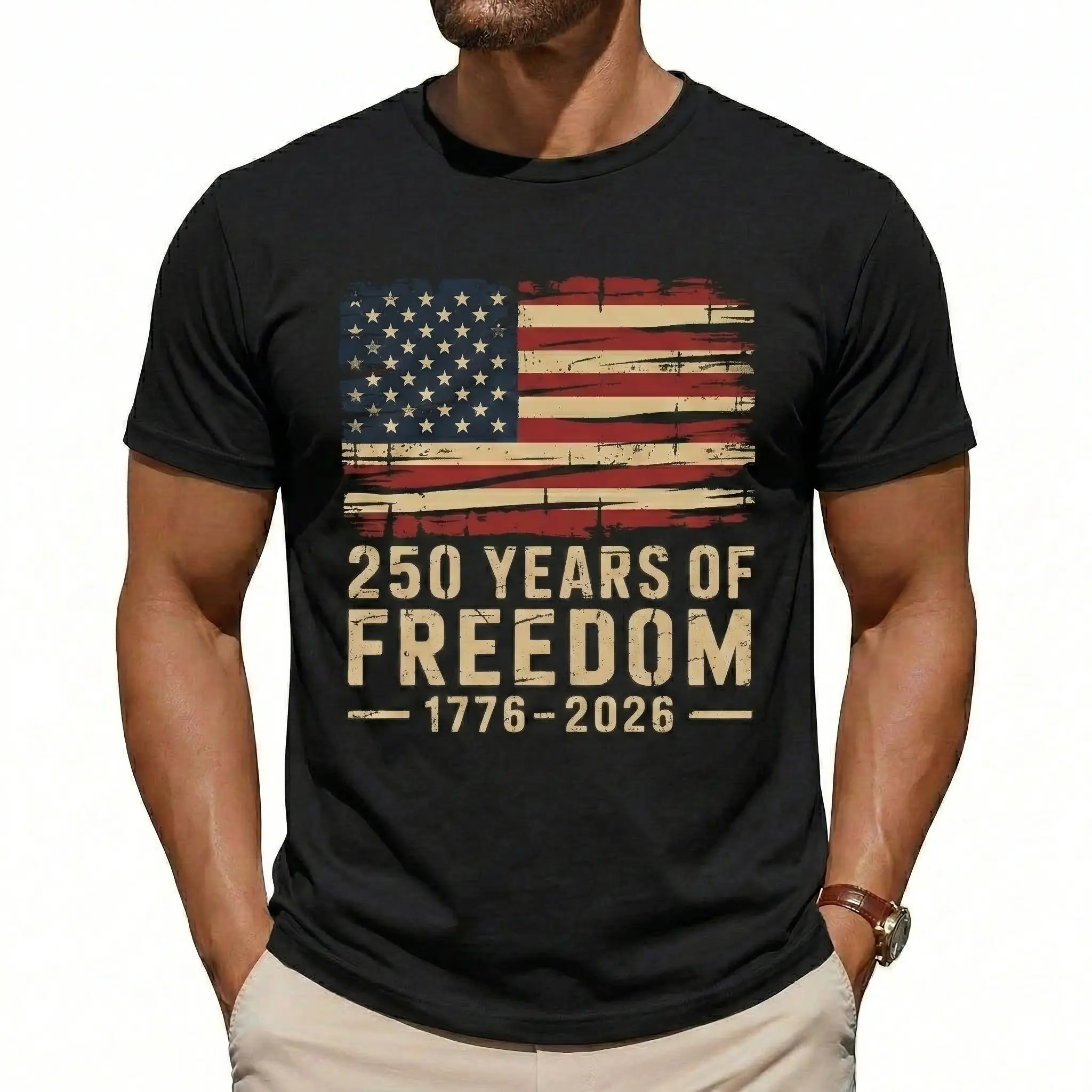 Men's Cotton 250Th Anniversary Freedom American Flag 1776 to 2026 Vintage T-Shirt