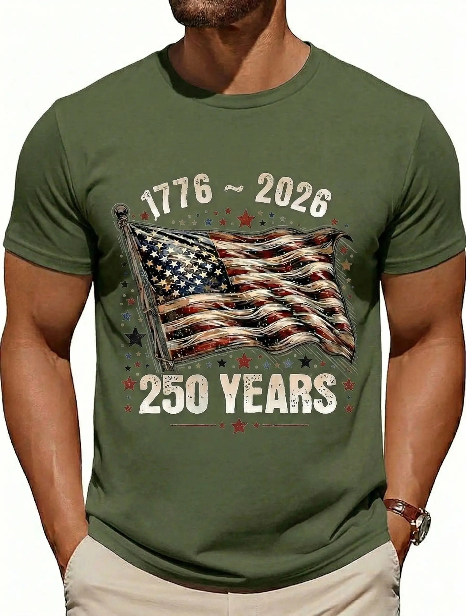 Men's Cotton 250Th Anniversary Freedom American Flag 1776 to 2026 Vintage T-Shirt