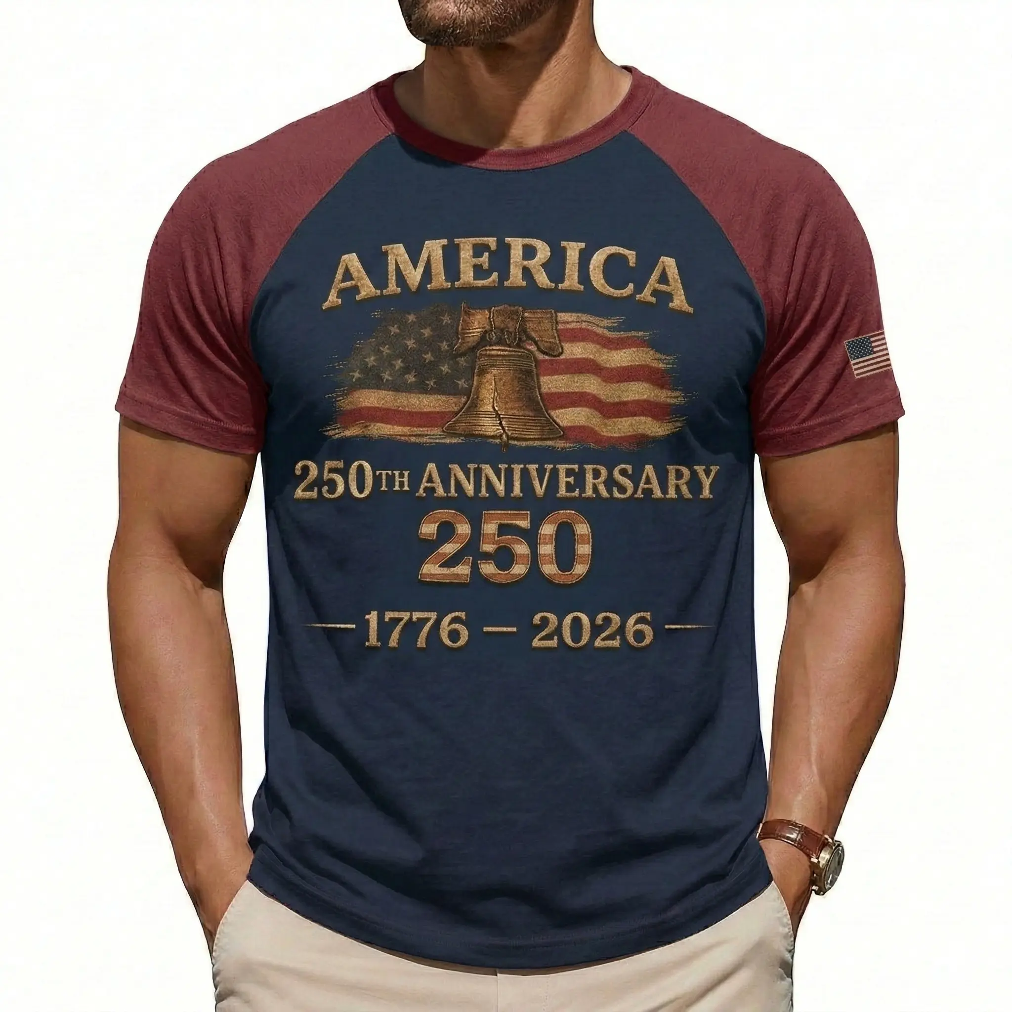 Men's Cotton 250Th Anniversary Freedom American Flag 1776 to 2026 Vintage T-Shirt