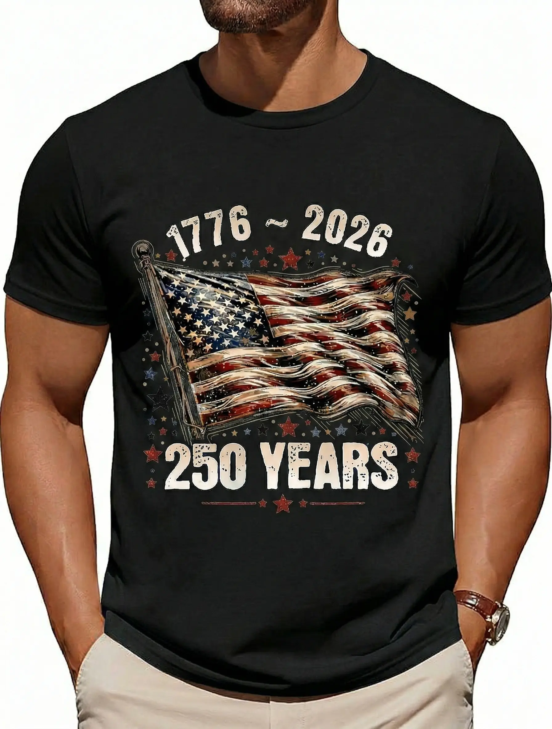 Men's Cotton 250Th Anniversary Freedom American Flag 1776 to 2026 Vintage T-Shirt