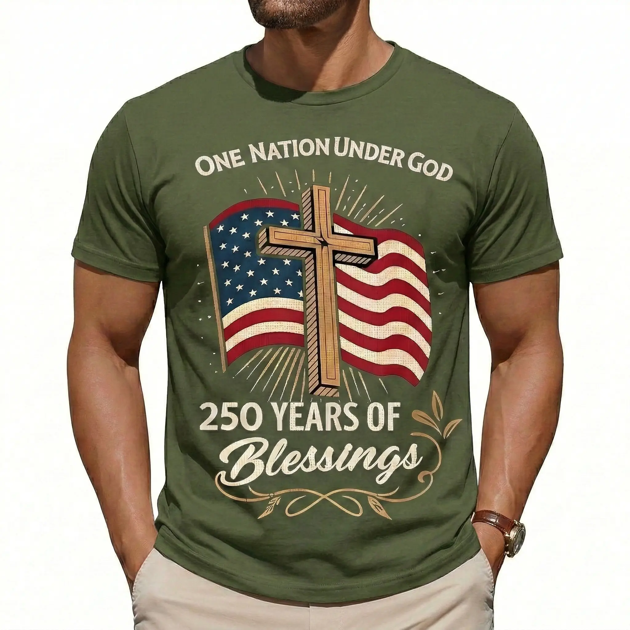 Men's Cotton 250Th Anniversary Freedom American Flag 1776 to 2026 Vintage T-Shirt