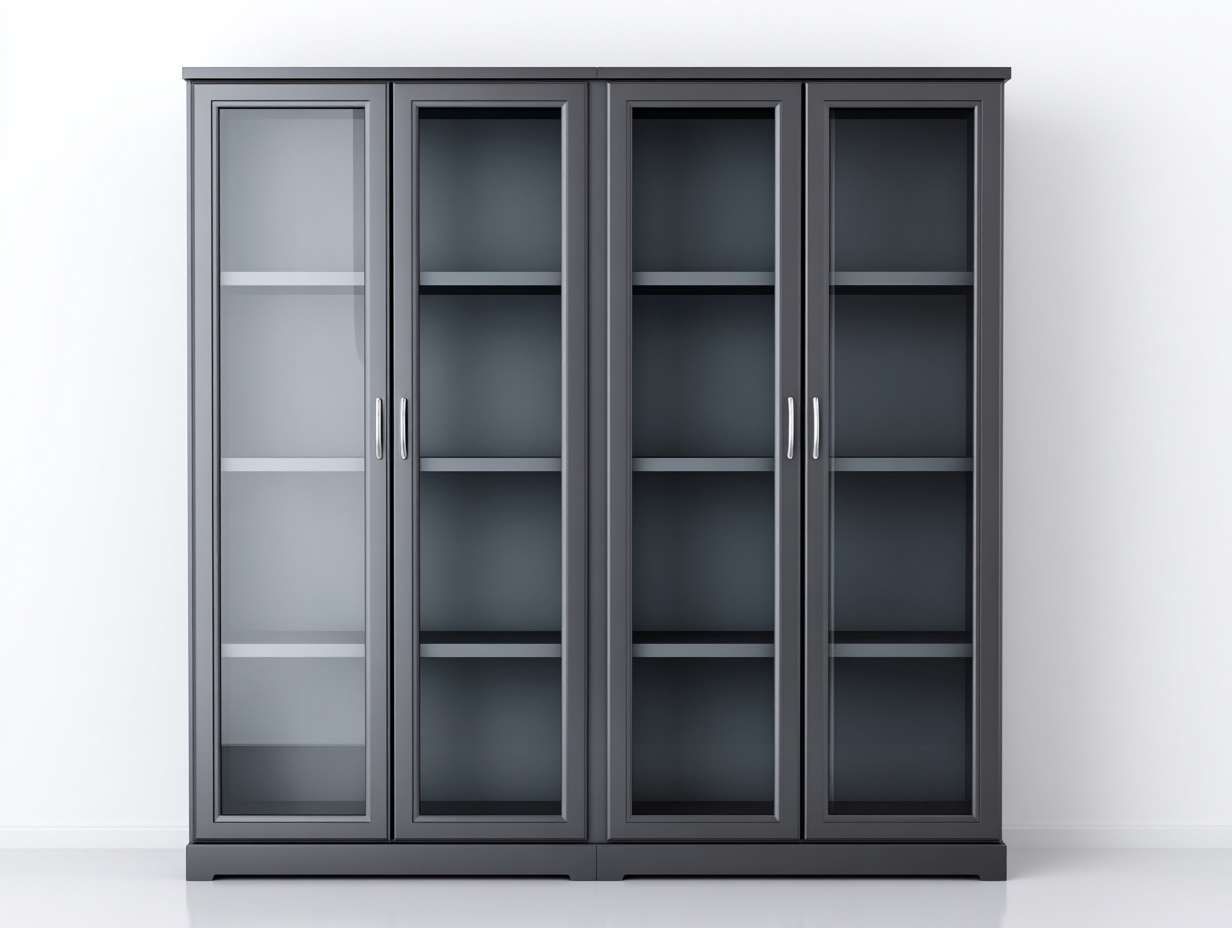 Vitrine avec portes vitrées 200x45x190 cm – gris foncé-transparent – usage intérieur – style contemporain-Houseovae