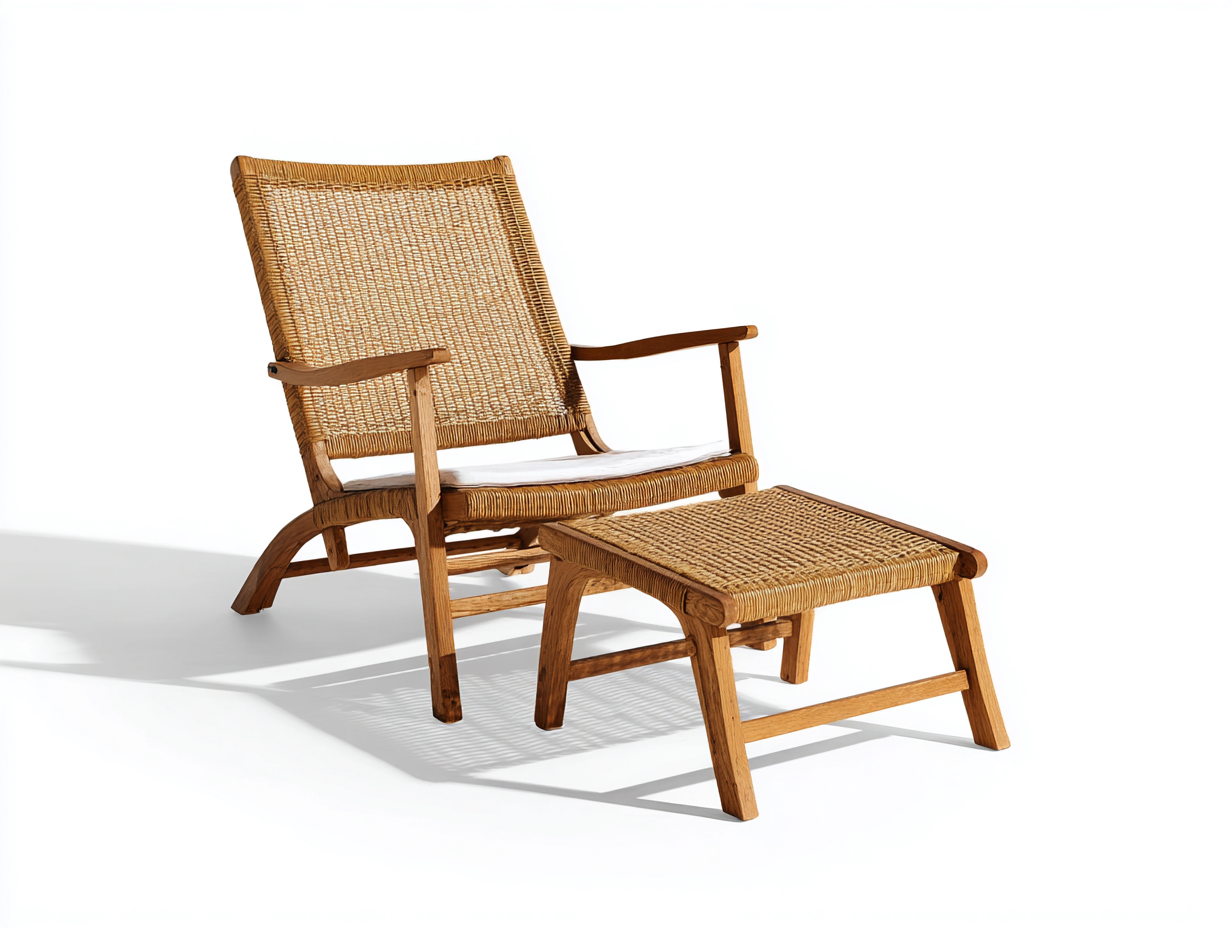 Fauteuil en rotin avec repose-pieds 80x85x90 cm – brun-beige – pour intérieur – style naturel-Houseovae