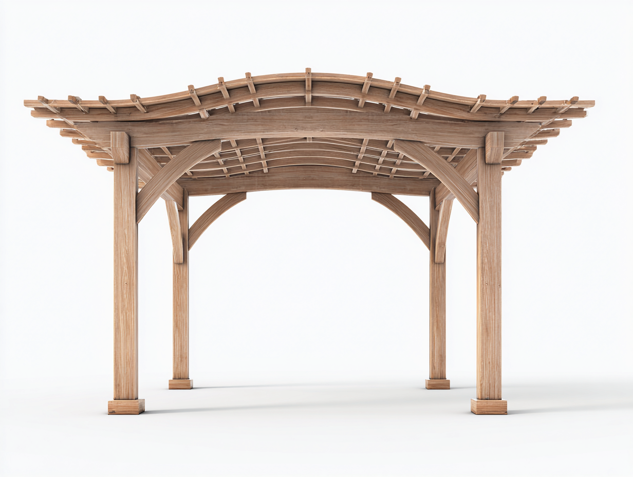 Pergola en bois avec toiture ajourée cintrée 320x300x240 cm – bois naturel – pour extérieur – style naturel-Houseovae
