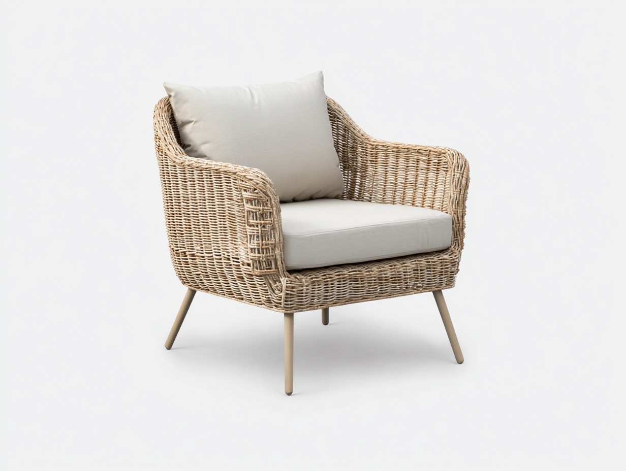Fauteuil en rotin avec coussin 75x80x85 cm – naturel – style naturel – usage intérieur-Houseovae
