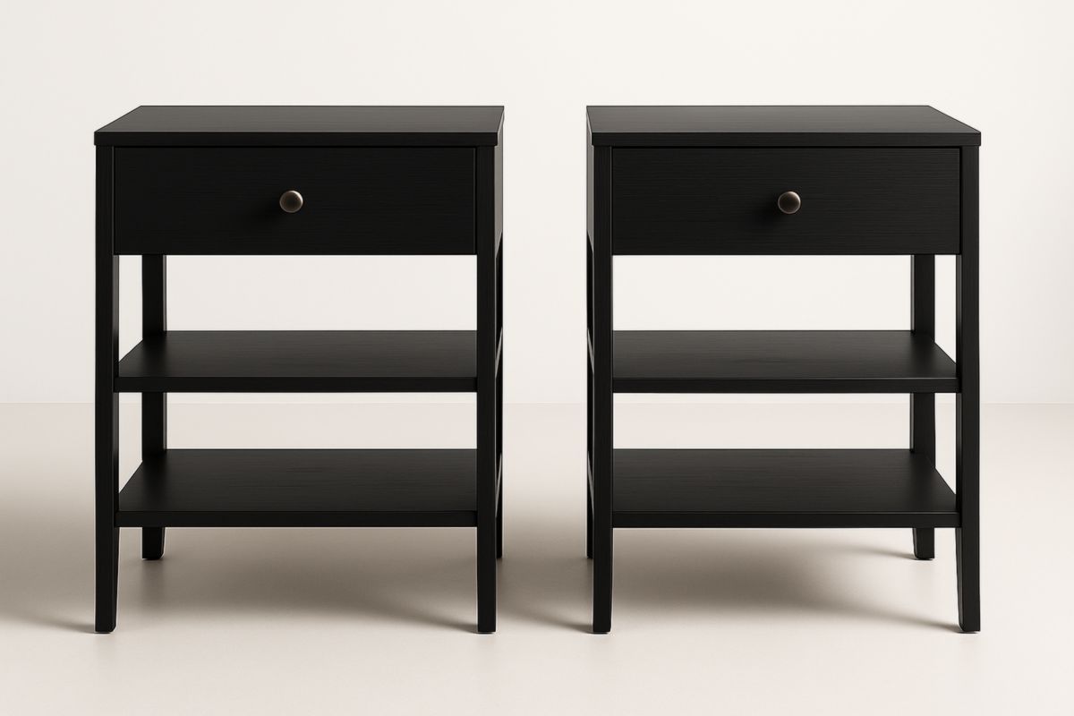 Set di 2 comodini in legno MDF con cassetto e ripiani