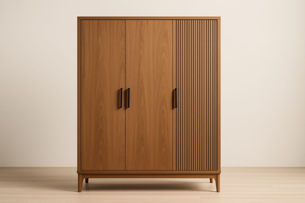 Armadio in legno massello a 3 ante con maniglie in alluminio