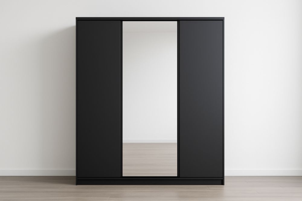 Armadio scorrevole nero con specchio MDF 200x220x60 cm