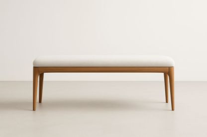 Panca imbottita in legno e tessuto bianco