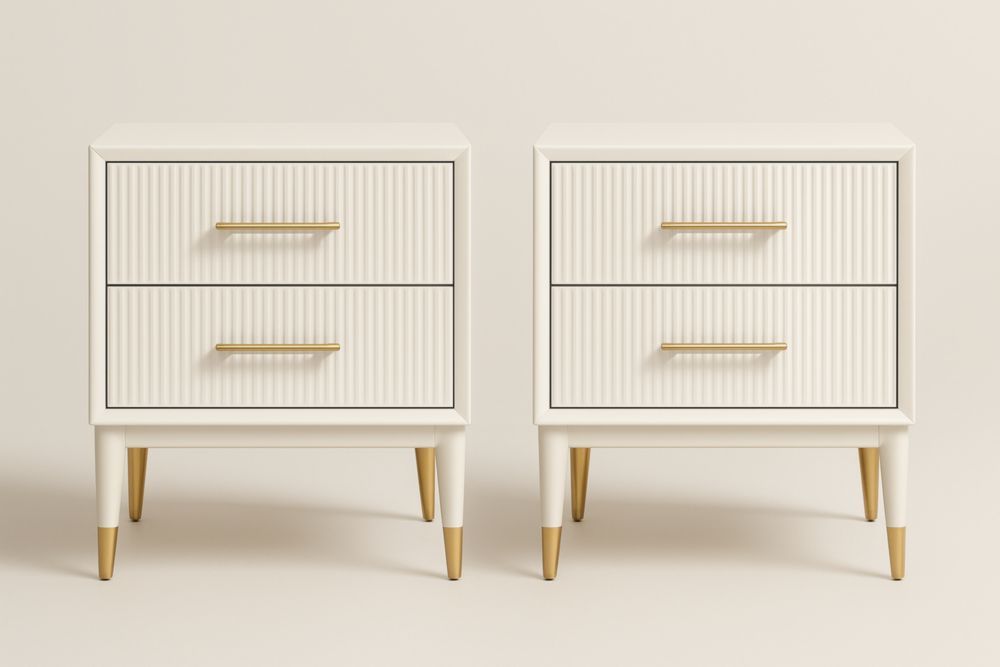 Set di Comodini in Legno e Metallo Bianco e Dorato