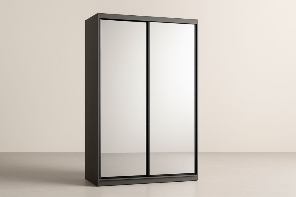 Armadio scorrevole in legno massello e specchio nero 160x60x220 cm