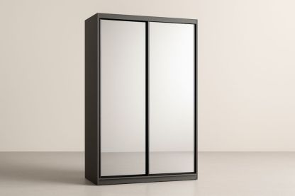 Armadio scorrevole in legno massello e specchio nero 160x60x220 cm
