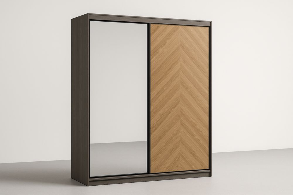 Armadio con Ante Scorrevoli, Specchio e Legno Massello Marrone 200x60x220 cm