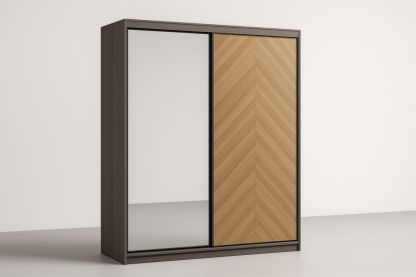 Armadio con Ante Scorrevoli, Specchio e Legno Massello Marrone 200x60x220 cm