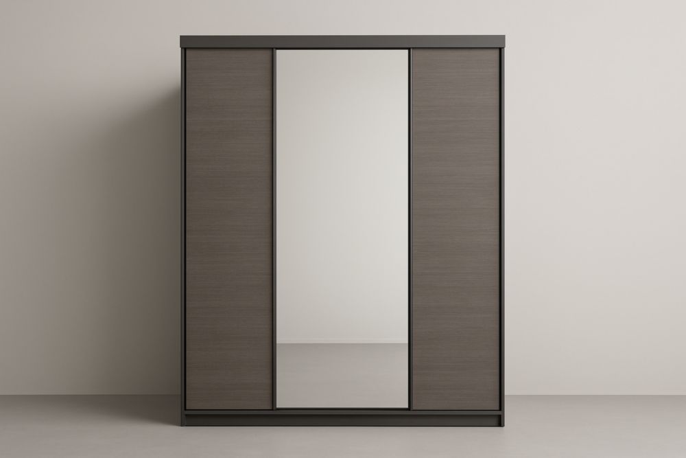 Armadio a Tre Ante Scorrevoli con Specchio in MDF Grigio